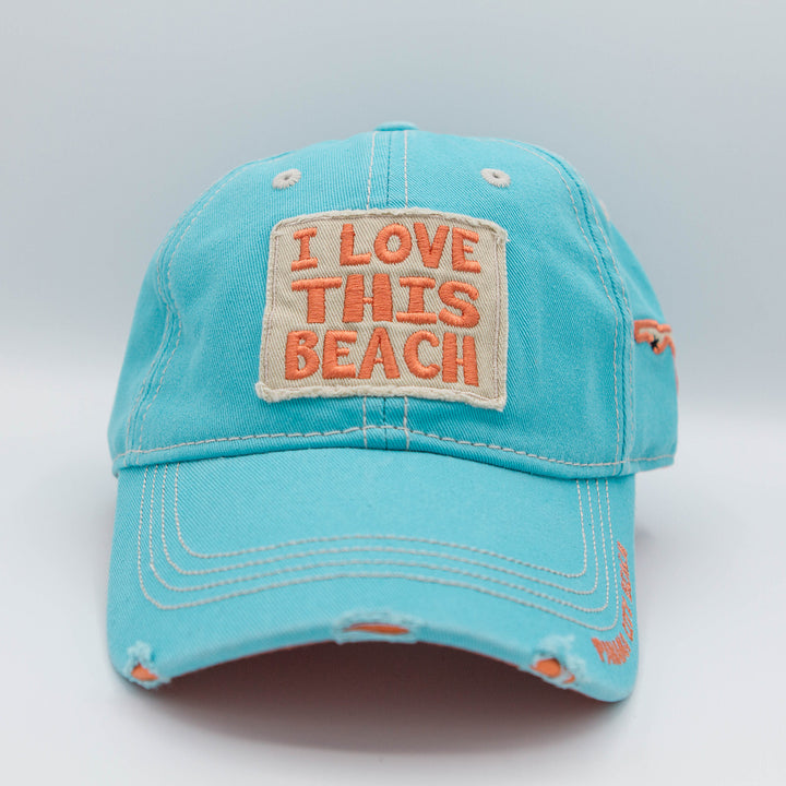 Blue/Orange I Love This Beach" Hat